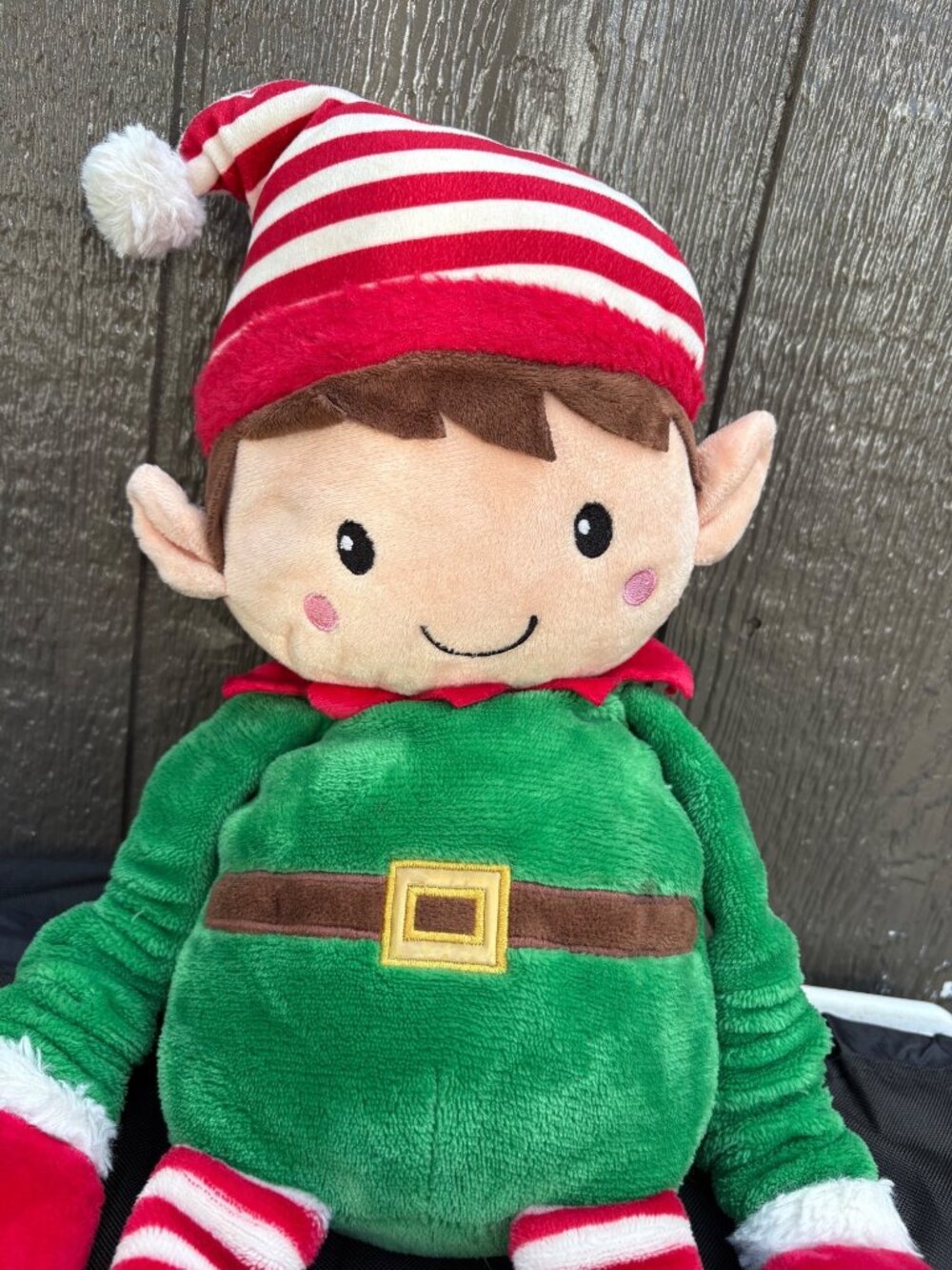 Holiday Time Large 28" Plush Christmas Elf Doll Green Outfit Striped Hat & Legs